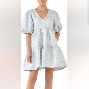 NWT Endless Rose Floral Jacquard Puff Sleeve Dress